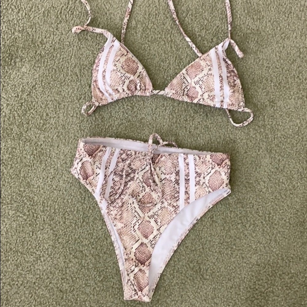 High waist snake skin print bathing suit.